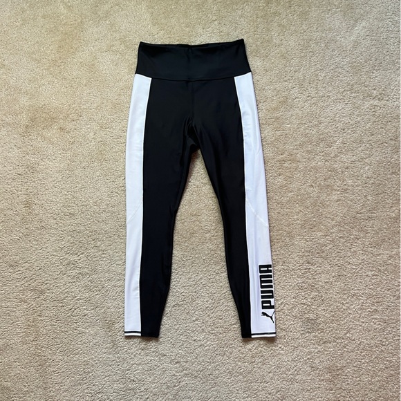 Puma Training Leggings High Waist Black White Contras Side Panels women's Size S - Picture 1 of 15